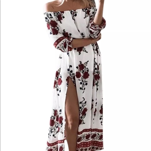 White floral open-shoulder maxi DRC122 - Picture 3 of 4